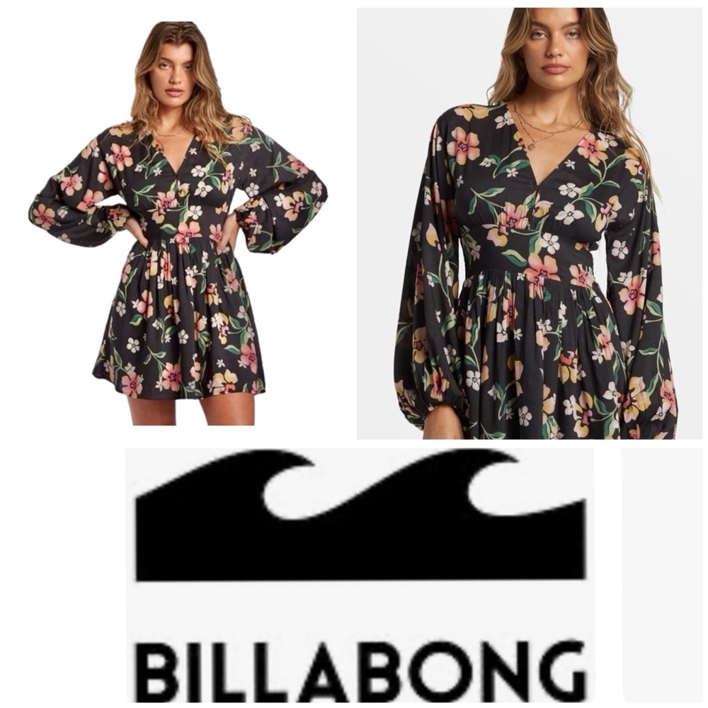 NWOT! Billabong Women's Floral Black Dress